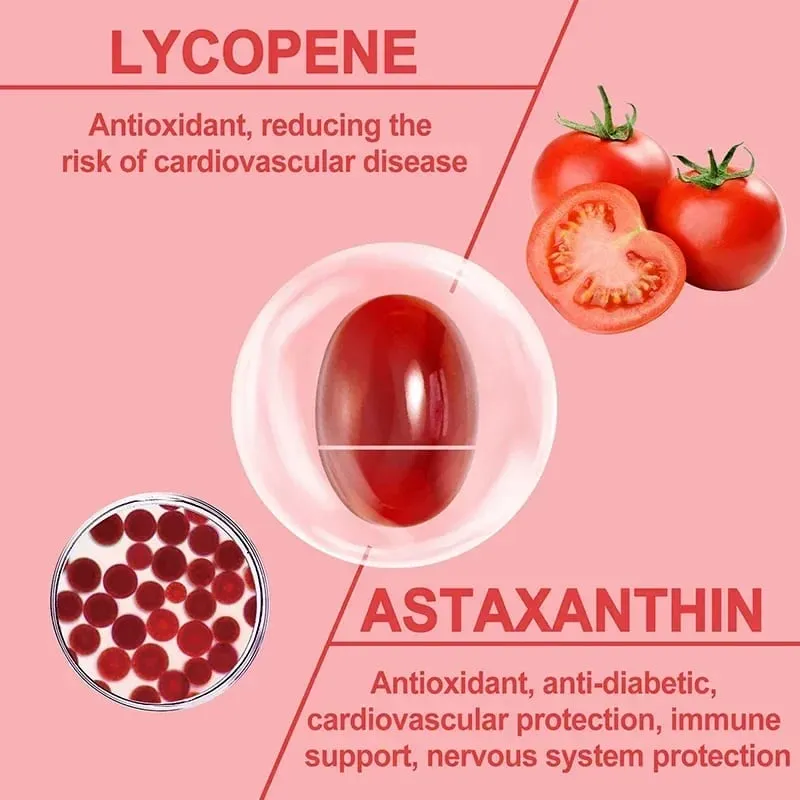 Astaxanthin + Lycopene Softgels - Antioxidant Supports Heart Eye Skin and Prostate Health Improves Immune Function