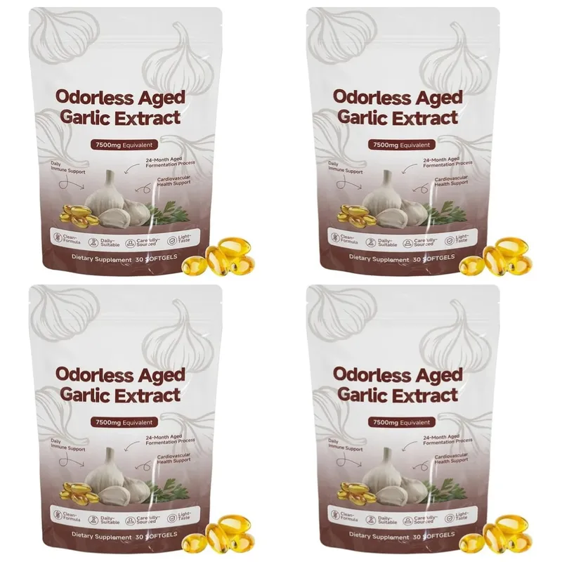Odorless Aged Garlic Extract Softgels 7500mg Equivalent 24-Month Fermented For Immune Cardio Metabolic Support Adult 30 Count