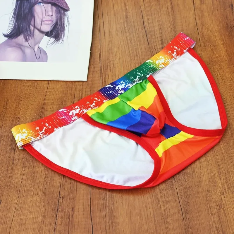New Man U Convex Pouch Underwear Sexy Rainbow Stripes Briefs Male Swimwear Europe Size S/M/L/XL