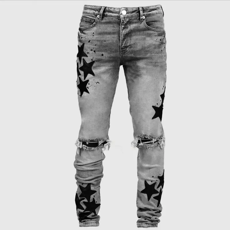 Kakan – új férfi kék, karcsúsított patch farmer Y2k nyomtatott design hosszú farmer farmer férfi márka — image 12