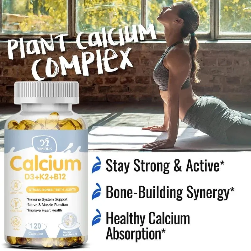 Οι κάψουλες Premium Calcium D3 K2 B12 υποστηρίζουν την απορρόφηση ασβεστίου στα οστά και τα δόντια Υγεία των νεύρων, μυϊκή λειτουργία και ζωτικότητα