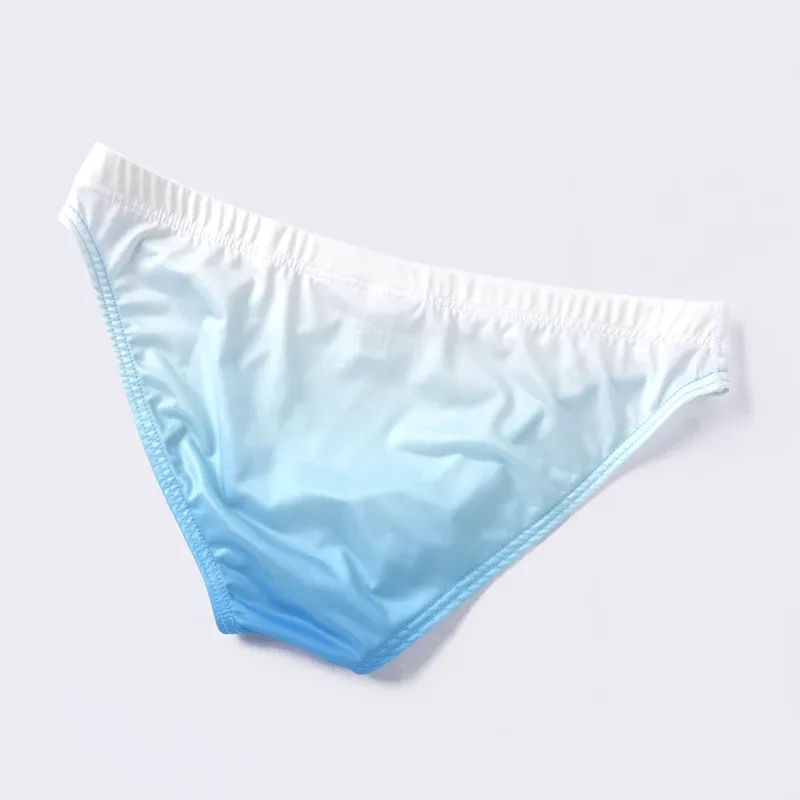Ice Silk Mens Briefs Underwear With Gradient Color Pouch Breathable Sexy Bikini Slips Low Waist Male Butt-lifting Panties Cuecas — image 2