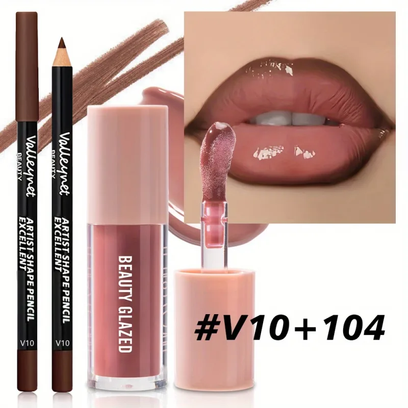 2 stks/set Fluwelen Textuur Lip Make-up Set - Lip Liner - Lip Glaze - Waterdicht Langdurig Mat Effect Rood Bruin Creëren Moistu