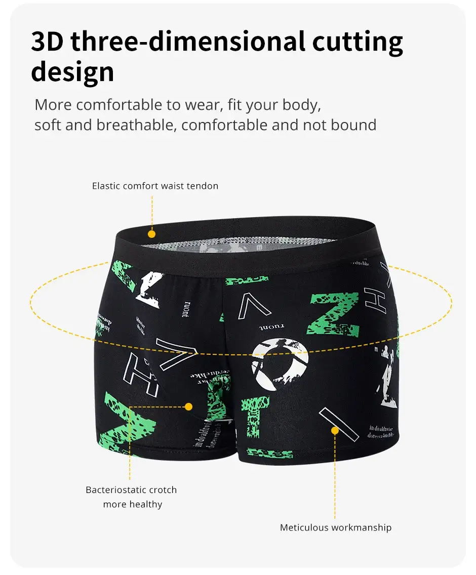 4 ชิ้นแฟชั่นผู้ชายพิมพ์ชุดชั้นในBreathable Crotch Boxersสำหรับวัยรุ่นสบายPlusขนาดชุดชั้นในได้ถึง 6XL.