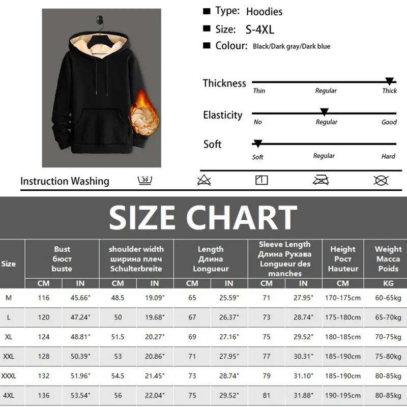 Winter Lamswol Hoodies Dikker Warme Winddichte Sweatshirts Print Capuchon Trui Losse Heren Dames Winter Hoodies Zwart