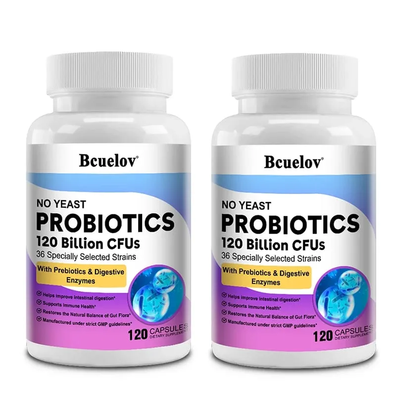 Digestive Health Probiotics 120 Billion CFU Prebiotics & Digestive Enzymes Adult Probiotic Supplement Promotes Gut Health