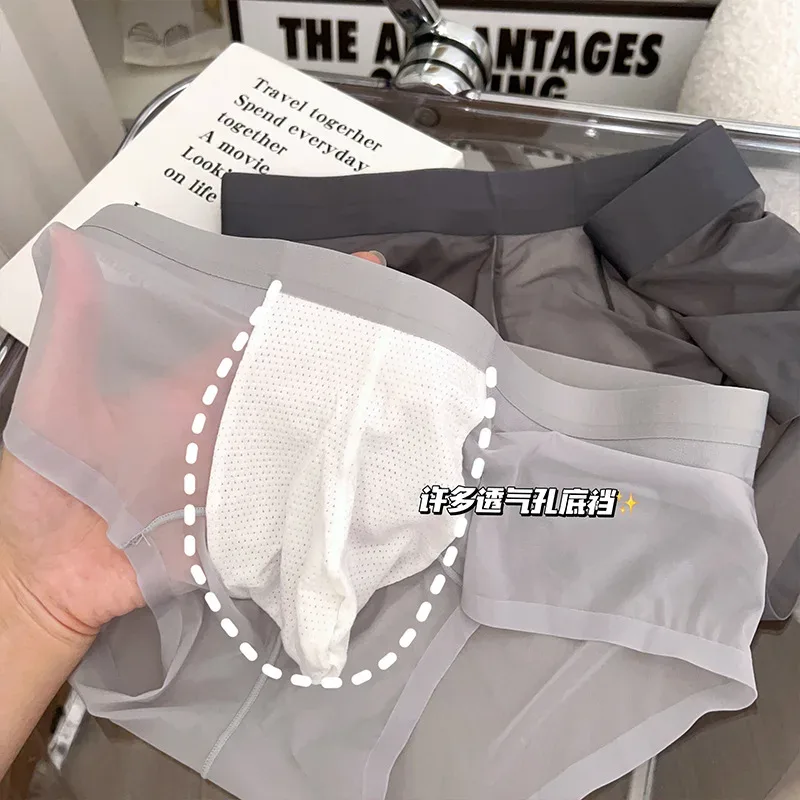 Transparent Men's Briefs Ultra-thin Ice Silk Quick Dry Panties Sexy U Bulge Pouch Man Underwear Breathable Underpants Cuecas