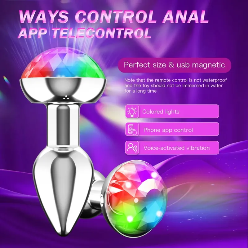 Voice Control Anal Plug Vibrator APP Wireless Control Female Vagina Masturbator Butt Plug LED Colorful Light Sex Toys for Women