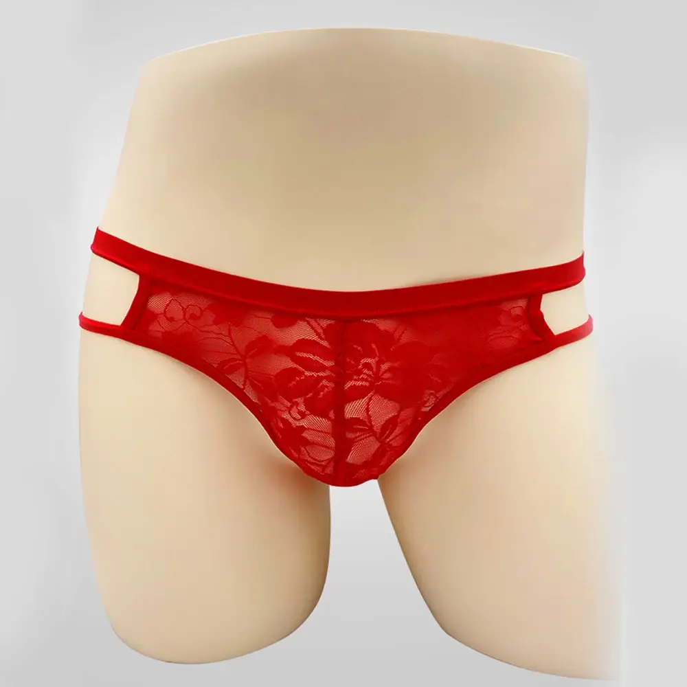 ชุดชั้นในเซ็กซี่ชาย G-Strings ชุดชั้นใน Exotic กางเกง SHEER Lace POUCH Hollow OUT Lace ดอกไม้รูปแบบเข็มขัดปรับ — image 2