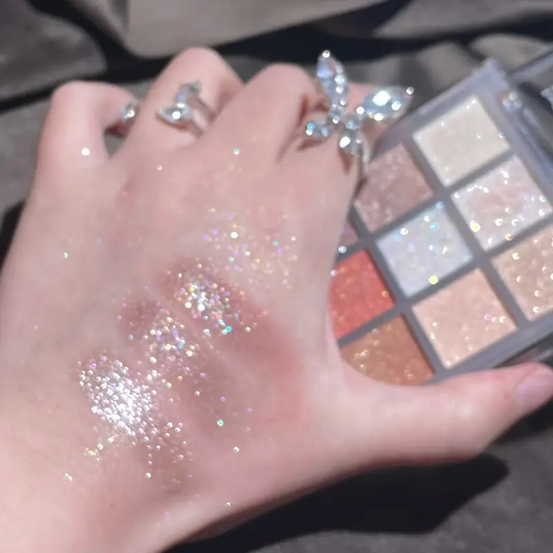 Παλέτα σκιών ματιών Glitter 9 χρωμάτων Earth Color Pearlescent Eye Shadow Shimmer Highlights Sparkling Sequin Champagne Eyes Makeup — image 2