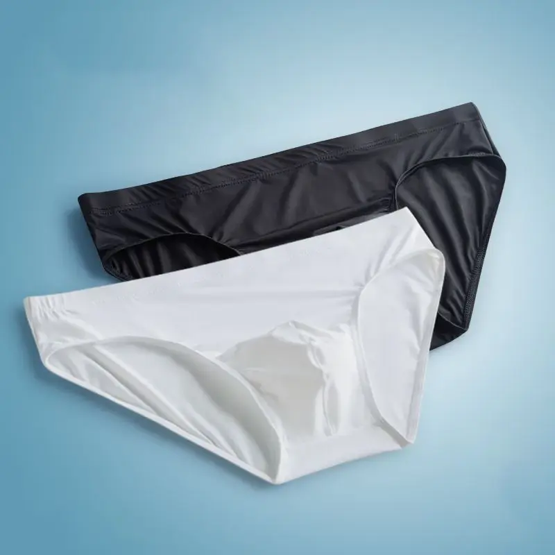 2pcs Big Pouch Nylon Men Underwear Briefs Ice Silk Male Seamless Underpants Low-Waist Thin Panties Plus Size — image 2