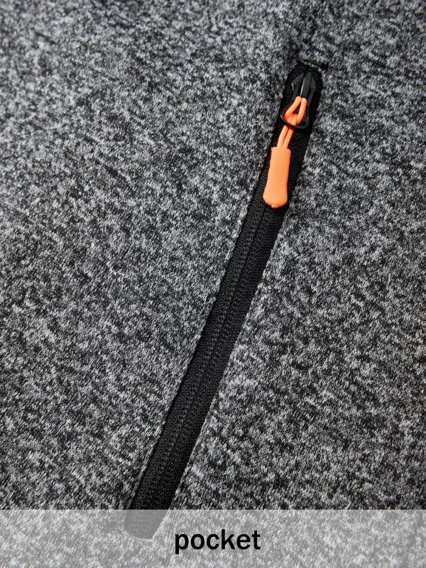 2Pcs 세트 남성 중간 길이 전체 지퍼 후드 자켓 양털 안감 따뜻한 코트와 Drawstring 후드 & 지퍼 포켓 캐주얼 겉옷 가을 겨울 데일리웨어