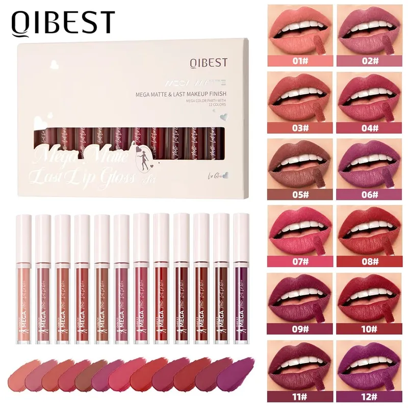 12 Χρώματα Ματ Κιτ Lipgloss Αδιάβροχο Υγρό Κραγιόν μακράς διαρκείας Nude Purple Lip Mud Cosmetics Sets Lip Glaze Tint — image 2