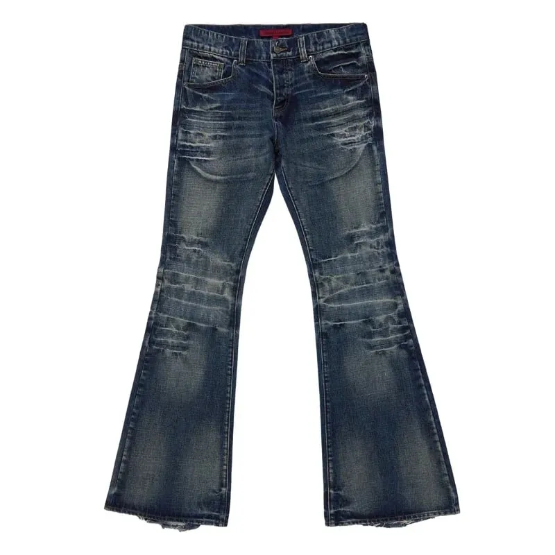 Y2K Mid Blue Flared Jeans Washed Men Women Bootcut Jeans Gothic High Street Unisex Streetwear Φαρδύ παντελόνι με φαρδύ πόδι — image 11