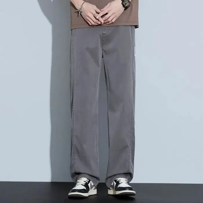 Men's Summer Thin Lyocell Jeans Ice Silk Drape Wide-Leg Pants Loose Straight-Leg Elastic Ultra-Thin Trousers Sizes M-5XL