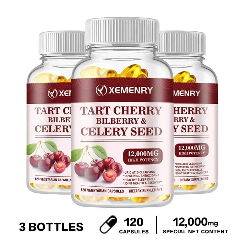 Organic Tart Cherry & Celery Seed Capsules - Uric Acid Cleanse Support Sleep & Joint Health Muscle Repair Supplement — image 11