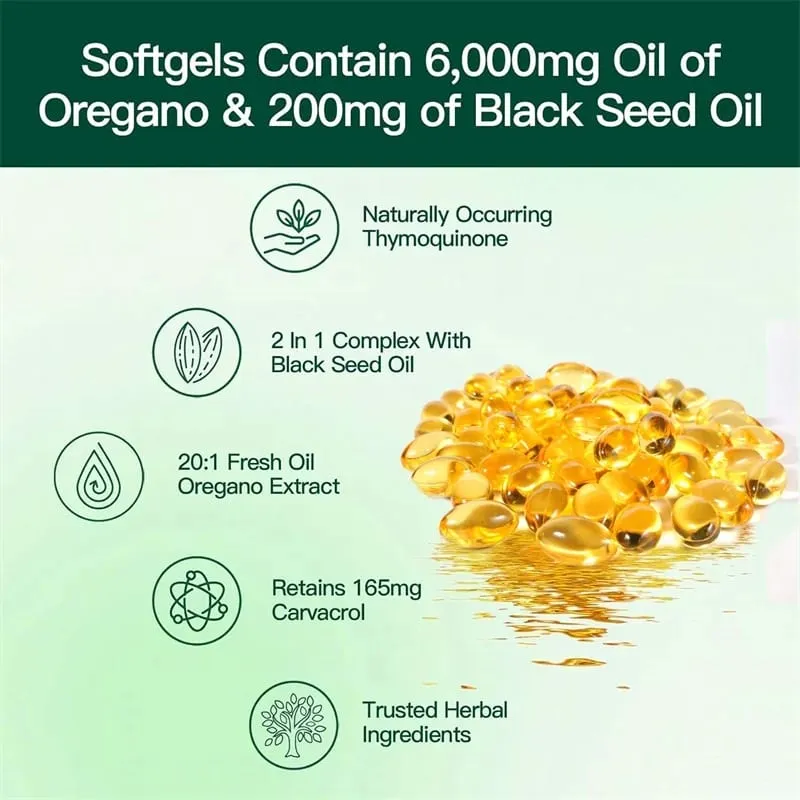 Oregano Oil Capsules - with Black Seed Oil - Digestive Support Gastrointestinal Health Immune Support — image 5