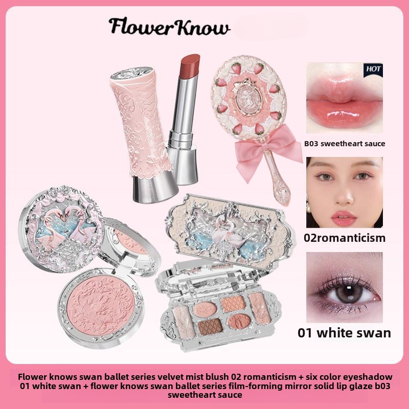 Flower Knows Makeup Σετ Κουτί δώρου Swan Ballet Series Lipstick Blush Eyeshadow Palette Handheld Mirror Μακιγιάζ Κουτί δώρου — image 3