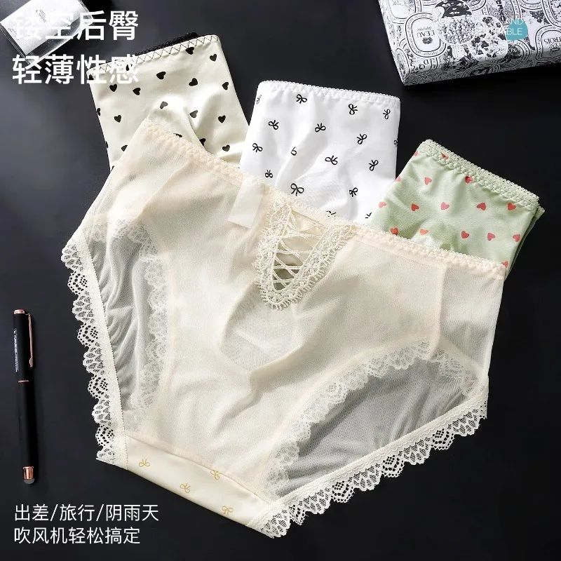 Large Size Mens Sissy Satin Panties Sexy Scalloped Lace Sheer Briefs Glossy Lingerie Mid Rise Lace Bow U Convex Pouch Underpant — image 3