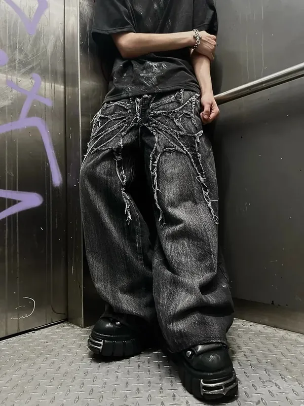Vintage Y2K Baggy Jeans Splicing hímzés Mintás kiváló minőségű farmer Hip Hop Gothic Streetwear férfi női Alkalmi széles szárú farmer