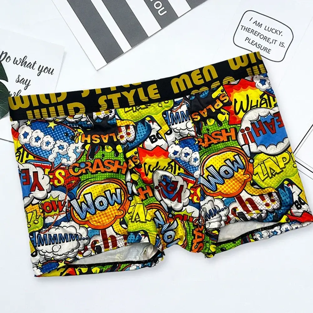 3Pcs Men's Random Graffiti Cartoon Printed Boxer Shorts Casual Sports Breathable Underwear Men's Comfortable Underwear — image 6