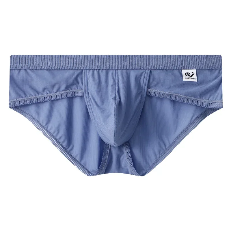 Men's Ice Silk Seamless Briefs Ultra-Thin Breathable Underwear with Sexy U Convex Pouch Mid-Waist Comfortable Summer Shorts