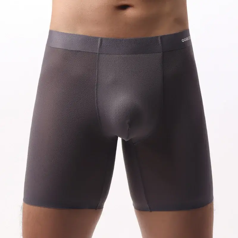 Eis Seide Lange Boxershorts Männer Ultra-dünne Atmungsaktive Sport Unterwäsche Sexy Durchsichtig Höschen Männlichen Schnell Trocknend U Pouch unterhose