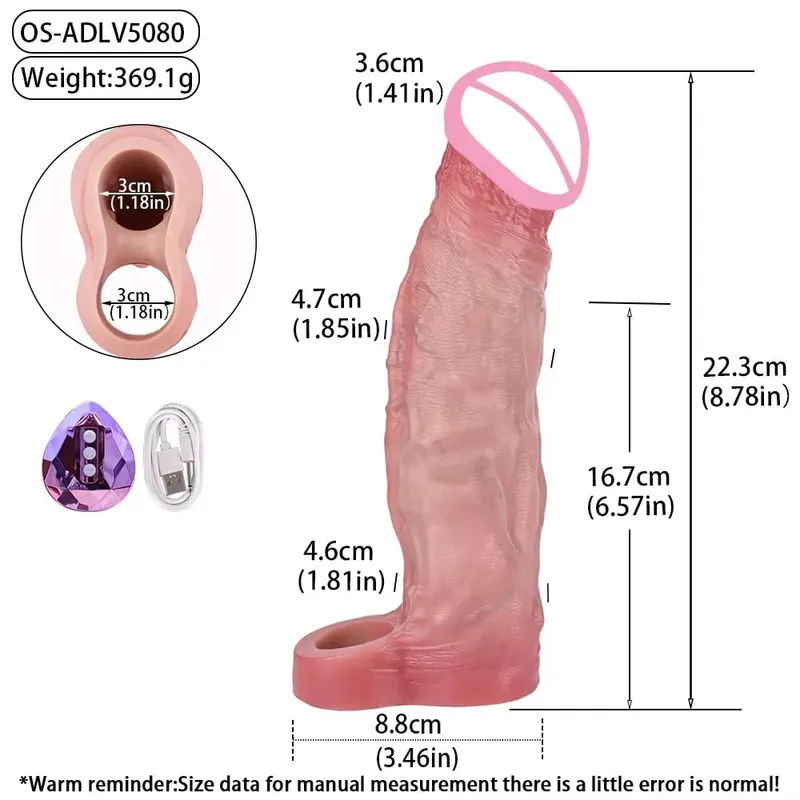 Wireless Control Realistic Hollow Dildo Soft Silicone Penis Sleeve Condom Male Dick Enhancer Delay Ejaculation Sex Toys