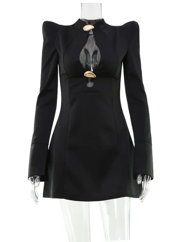 Ahagaga elegante dames mini-jurken effen sexy bodycon slim fit uitgehold normaal lange flare mouw een lijn trend casual dames