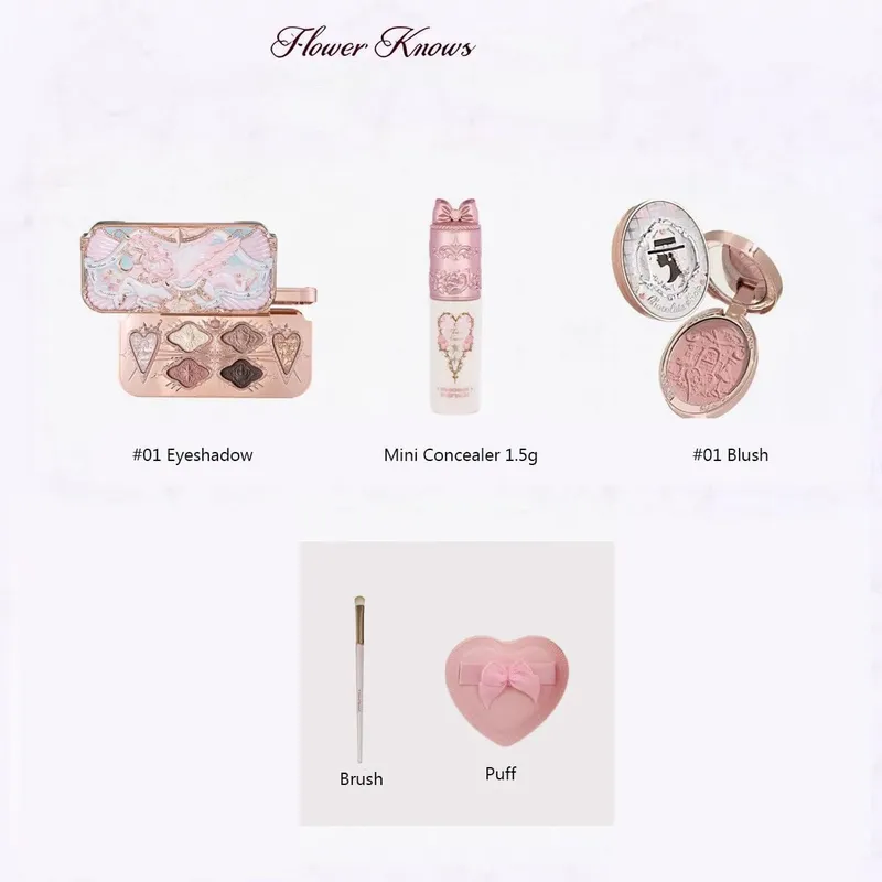 Flower Knows Moonlight Mermaid Series Glitter Eyeshadow Palette High Pigment Shell Κοσμήματα Blush Σετ πινέλου μακιγιάζ Ματ φινίρισμα — image 12