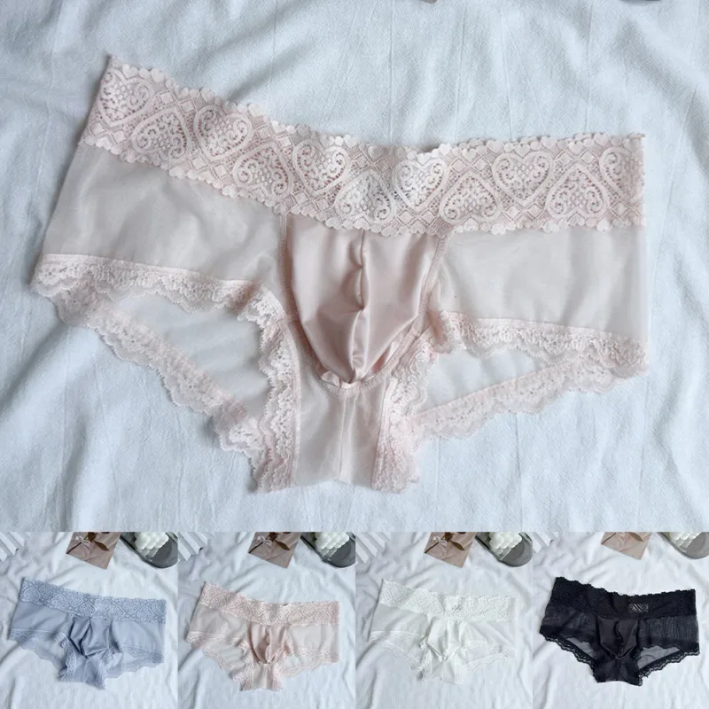 Men Ice Silk Lace Trim Thin Seamless Briefs Glossy 3D Pouch Lightweight Underwear Panties Comfortable Daily Lingerie — image 8