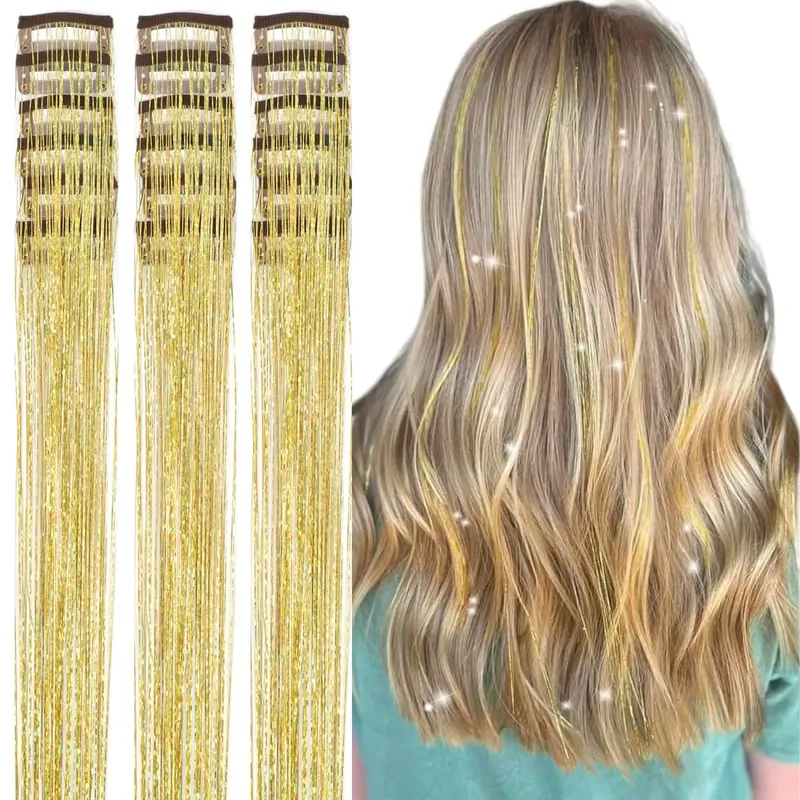 Επεκτάσεις μαλλιών 20 ιντσών Glitter Tinsel με κλιπ σε 6 τμχ/Σετ συνθετικό κλιπ σε Sparkle Fairy Hair Αξεσουάρ για Γυναικεία Παιδιά