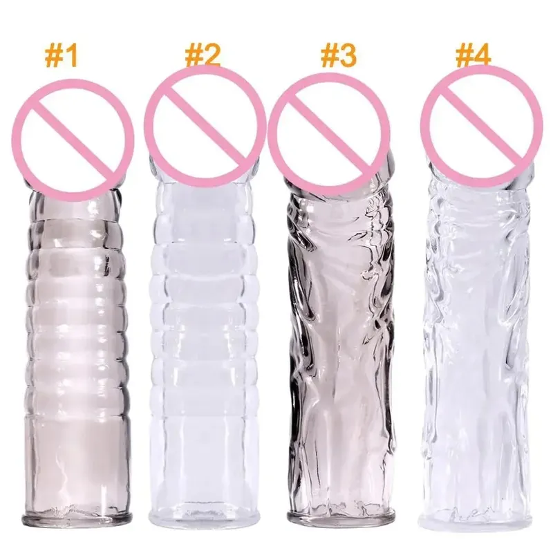 Delay Spray Clit Penis Extensions Condom Sleeve Male Enlargement Massager Cock Ring Cover Adult Sex Toys Penis Cock Ring