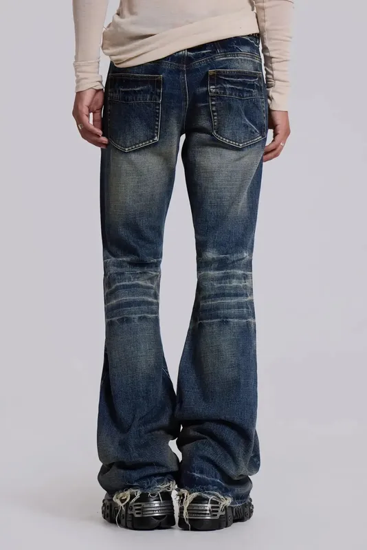 Y2K Mid Blue Flared Jeans Washed Men Women Bootcut Jeans Gothic High Street Unisex Streetwear Φαρδύ παντελόνι με φαρδύ πόδι — image 10