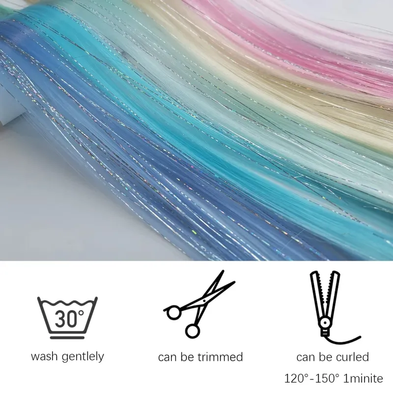 Multicolor Clip in Hair Extensions Mix talmi Színes hajhosszabbítás 2 az 1-ben szivárványos haj ezüst talmákkal gyerekeknek, lányoknak