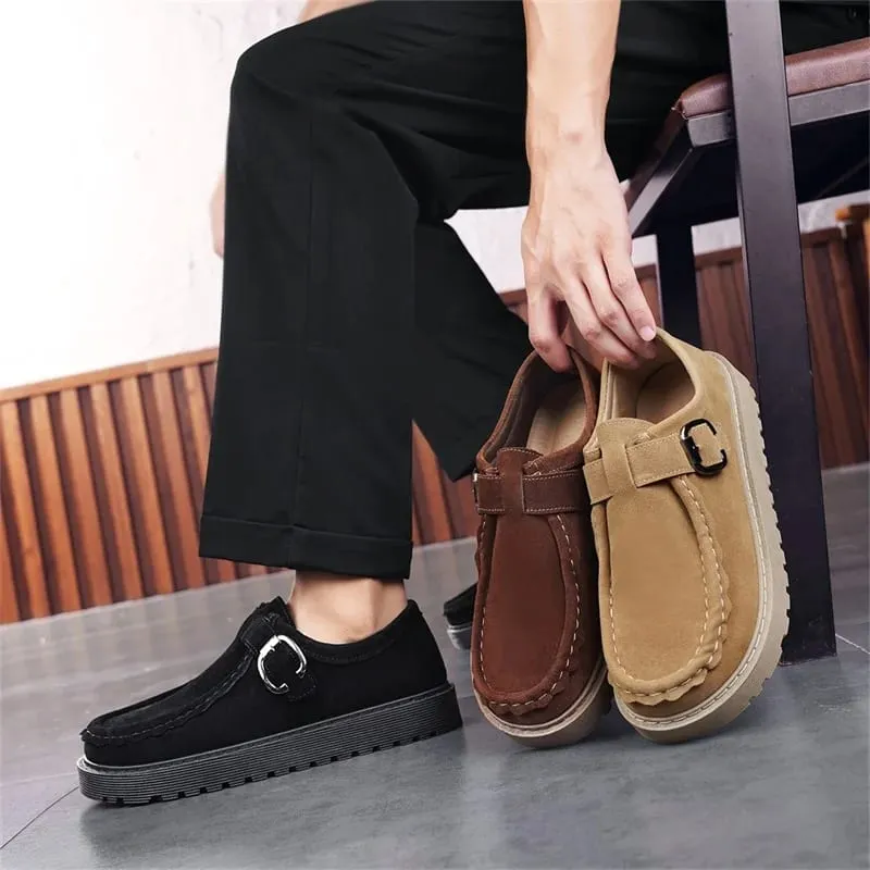 Ανδρικά μπεζ σουέντ casual loafers σε μεγάλα μεγέθη Άνετα, αντιολισθητικά παπούτσια περπατήματος με χοντρή σόλα Μοντέρνα και μοντέρνα παπούτσια 2025