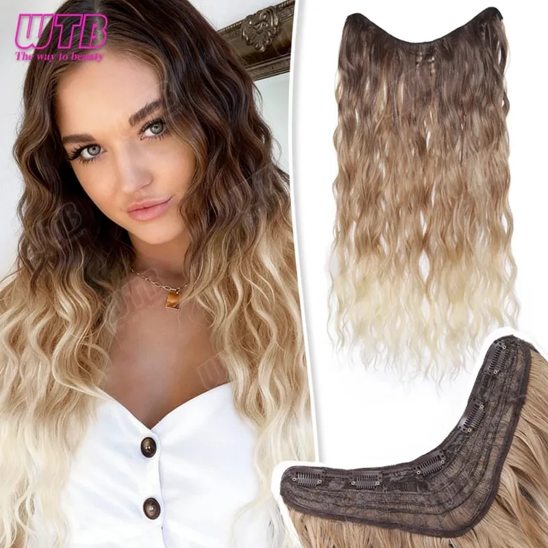 WTB Gradient Hair Extensions Συνθετική περούκα BB Clip Style Water Wave Μοτίβο για γυναικεία καθημερινή ένδυση και τις γιορτές