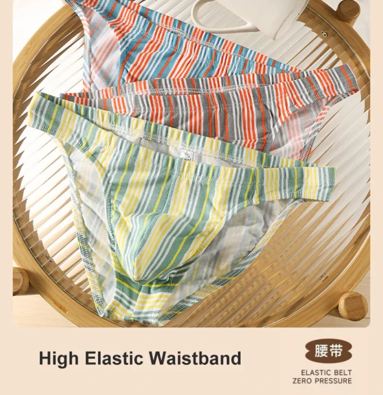 Sexy Men Briefs Cotton Male Breathable Comfortable U Bulge Pouch Underwear Mid Waist Striped Panties Hombre Soft Youth Undies