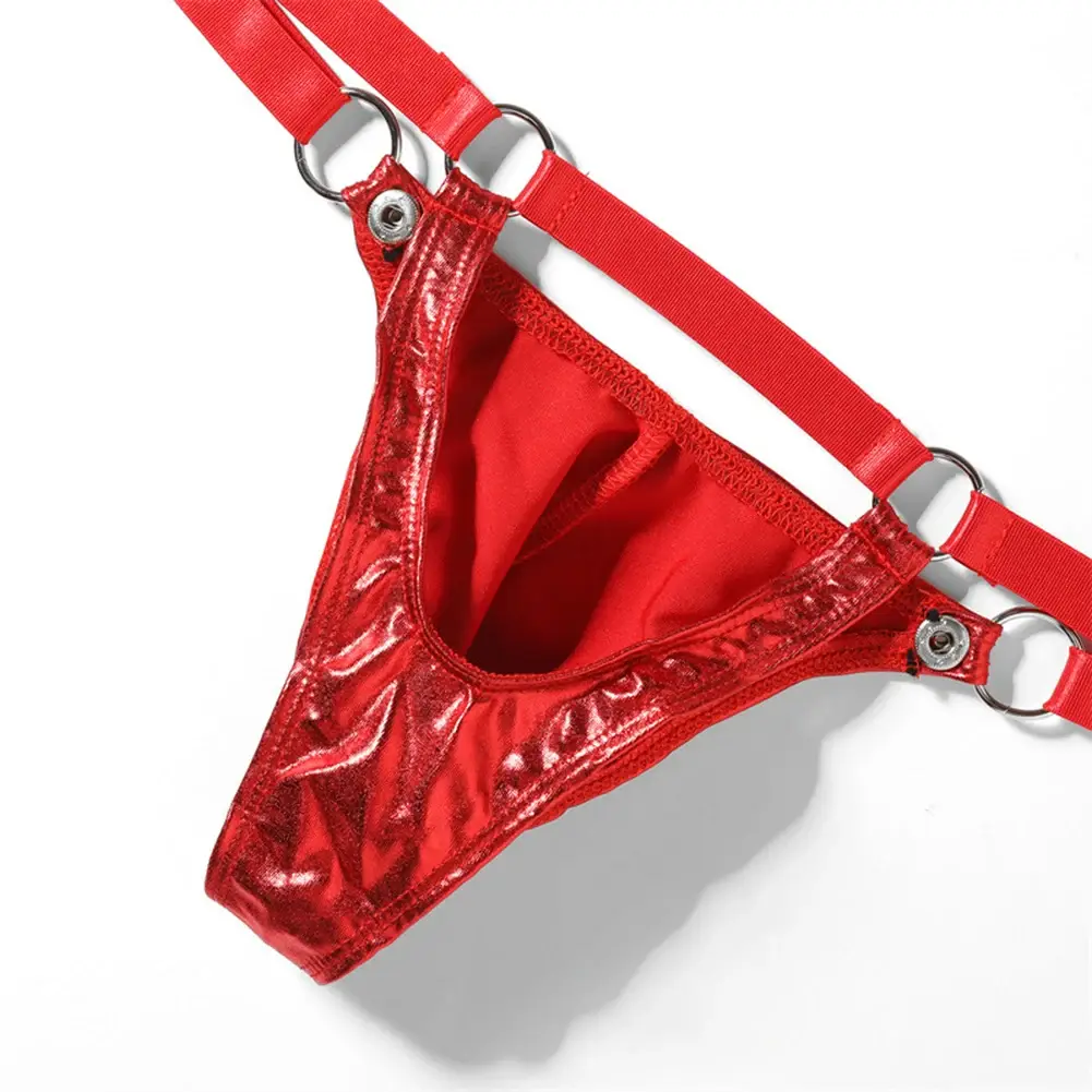 1pc Men Patent Leather G-String Sexy Thong V-back Low Ring Rise T-back Bulge Pouch Lingerie Underwear Gay Sissy Hot Clubwear — image 6