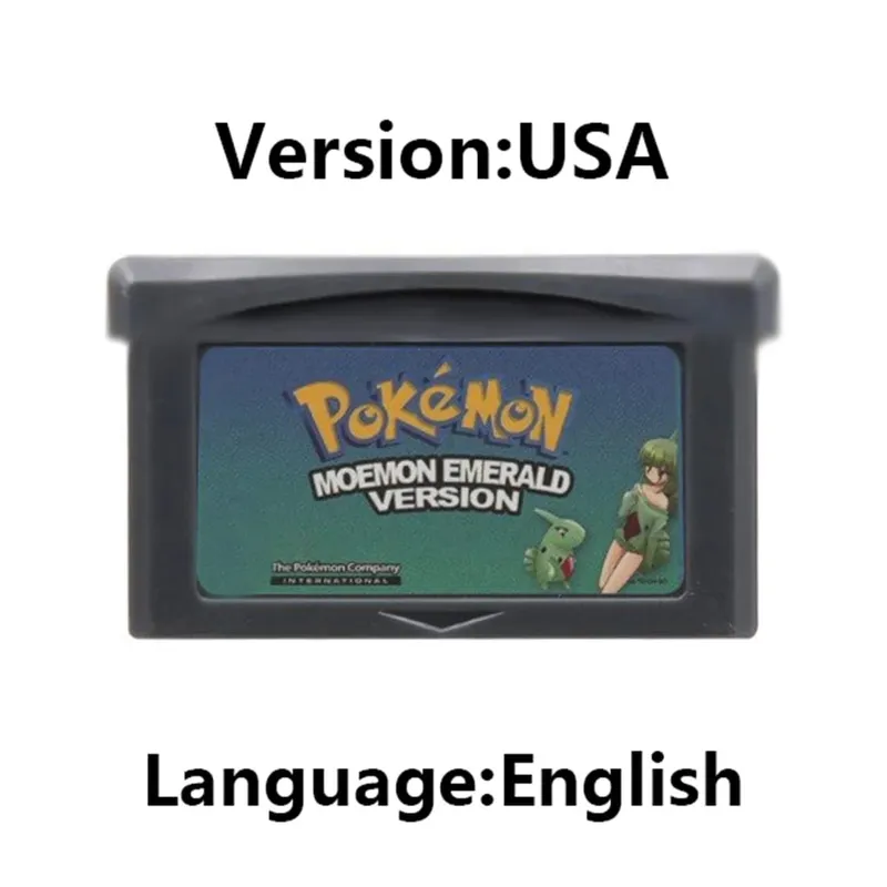 GBA Pokemon Game Cartridge 32-Bit קונסולת משחקי וידאו כרטיס Ash Grey Liquid Crystal Light Platinum Moemon Emerald שפה אנגלית