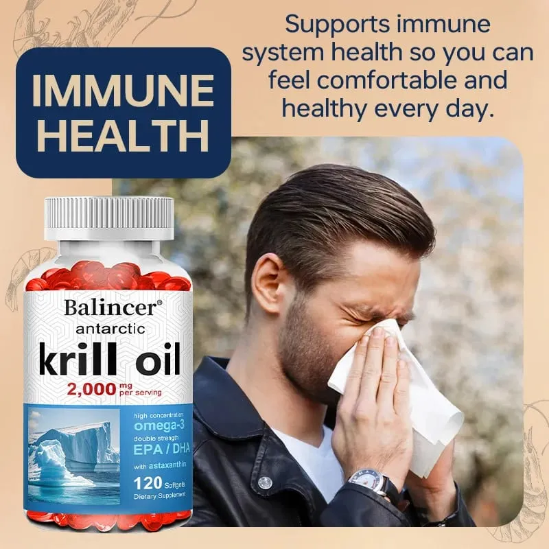 Συμπλήρωμα Antarctic Krill Oil 2000mg 3X Strength Natural Source of Omega-3s EPA 240mg + DHA 160mg + Astaxanthin 800mcg