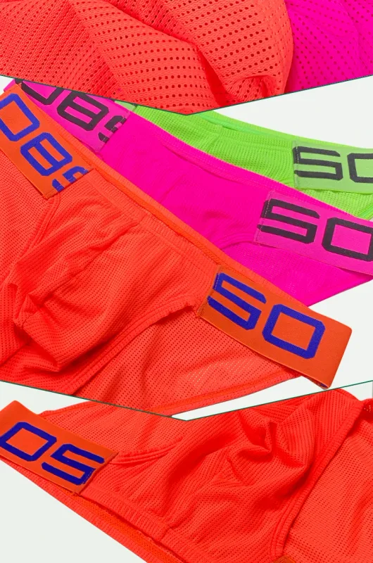 Men's Nylon Blend Mesh Breathable Briefs Horn Splice Letter Embossed Wide Elastic Waistband Fluorescent Color Sexy Underwear — image 23