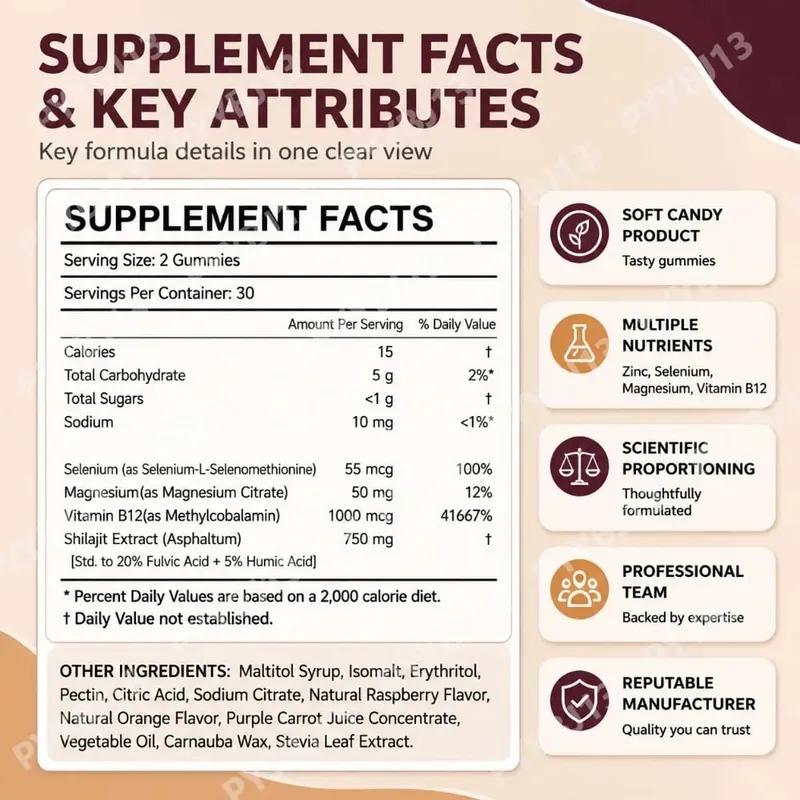 Shilajit Gummies 60 Gummies Συμπλήρωμα ορυκτών Himalayan με Fulvic Humic Acid Zinc Selenium Magnesium for Immunity Energy