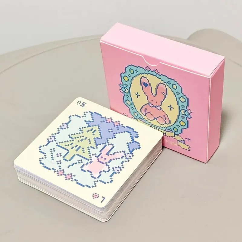 Kawaii Pixel Art Pinkish Lenormand Deck - 42 Cute Rabbit Oracle Cards 7x7cm for Divination Square Mini Deck Rembossed Cardstock