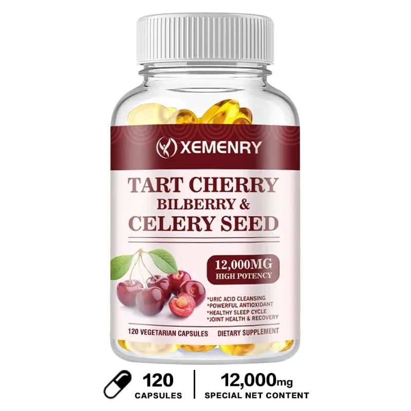 Organic Tart Cherry & Celery Seed Capsules - Uric Acid Cleanse Support Sleep & Joint Health Muscle Repair