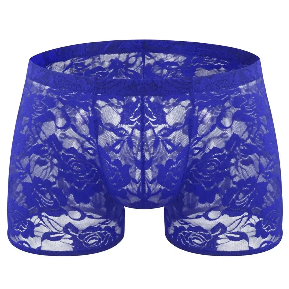 Men See Through Lace Boxer Shorts Bulge Pouch Low Waist Underwear Solid Panties Elastic Waist Breathable Transparent Underwear — image 10