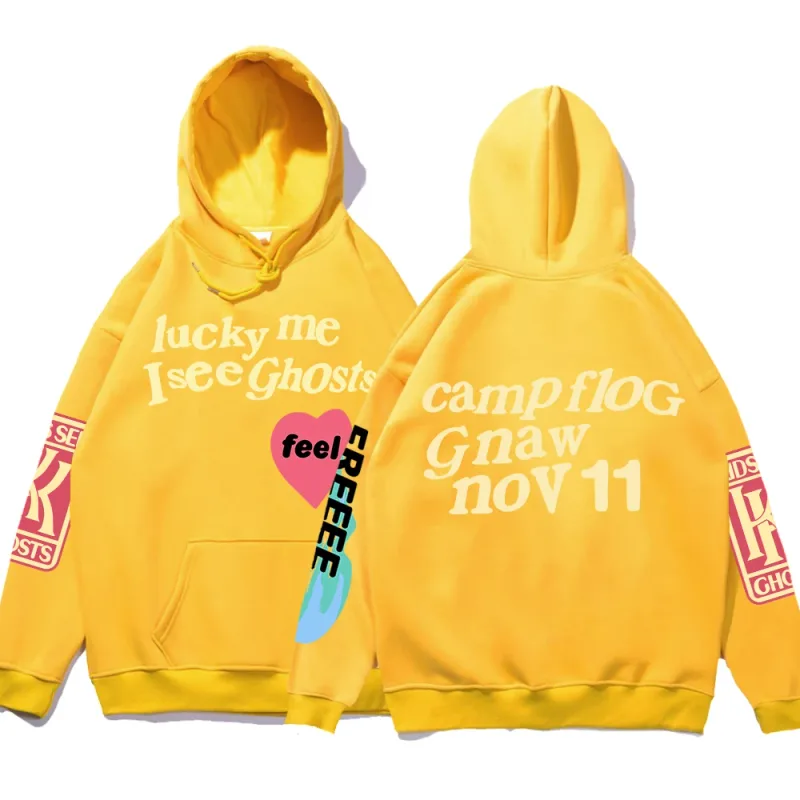 Moletom com capuz solto estampado com grafite Kanye Moletom masculino oversized Luck Me I See Ghosts Camisola com capuz Unissex Camisola com capuz — image 11