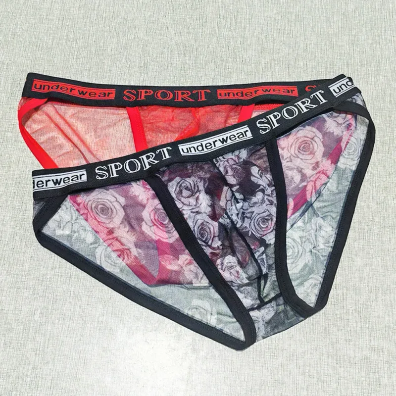 1pc Men Rose Printed Briefs High Fork Perspective Underwear Sexy Mesh Sheer Panties Breathable Comfortable Underpants — image 11