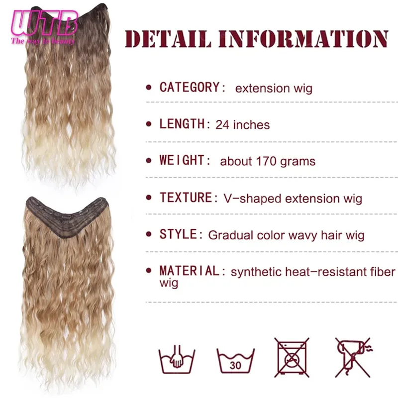 WTB Gradient Hair Extensions Συνθετική περούκα BB Clip Style Water Wave Μοτίβο για γυναικεία καθημερινή ένδυση και τις γιορτές