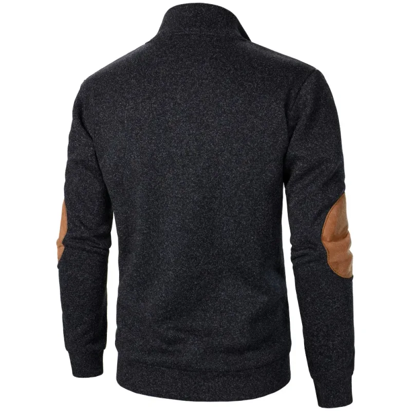 Sweter Musim Gugur Pria Hoodie Warna Kontras Perca Kerah Berdiri Pulover Vintage Botton Down Pria — image 5